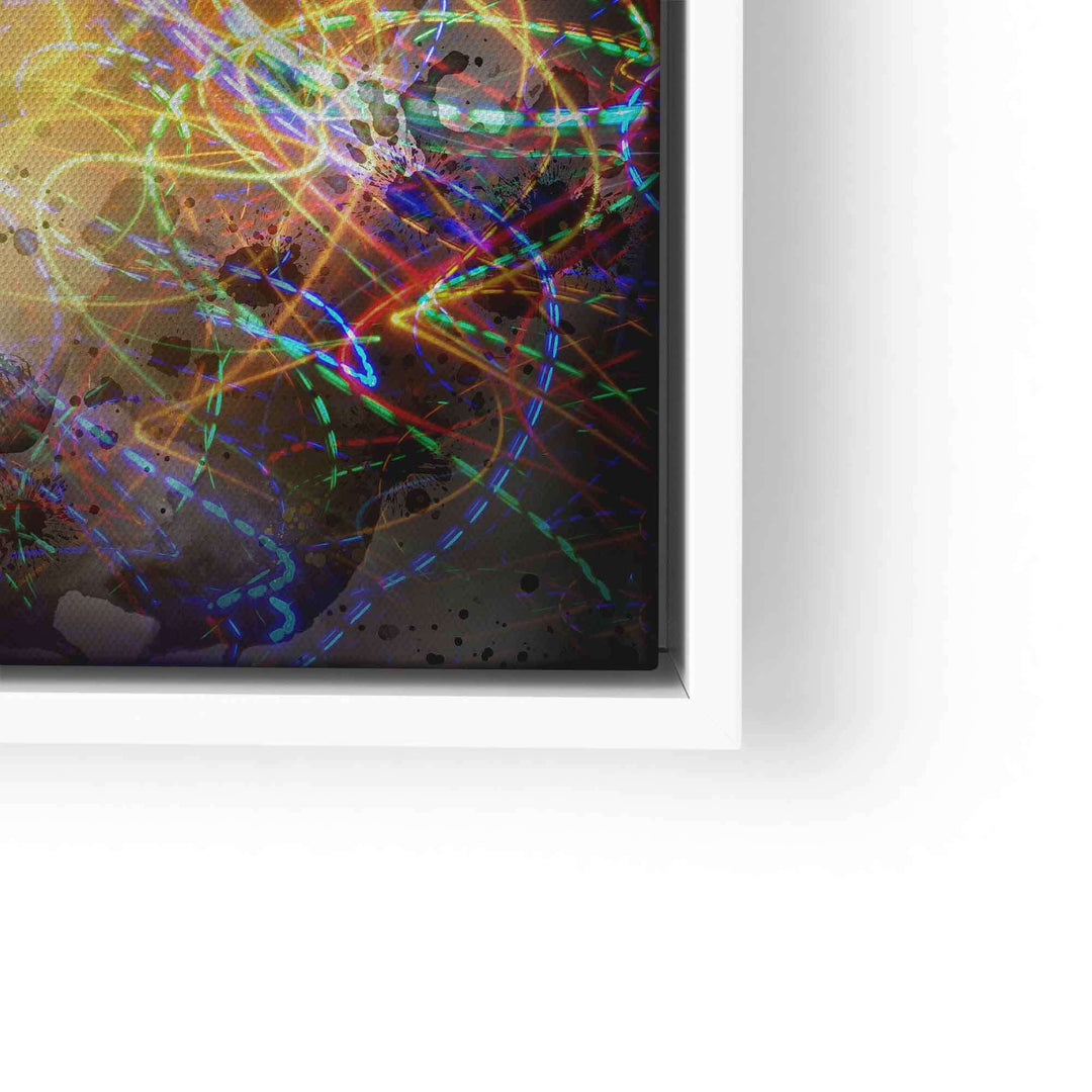 Abstraktes Wandbild mit bunten Lichtlinien, Kopf-Silhouette, moderner Kunststil