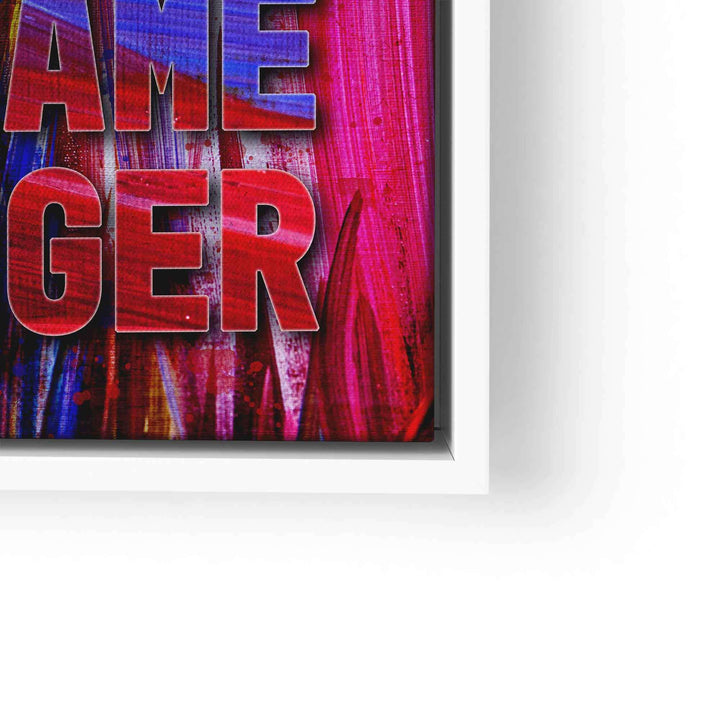 Leinwandbild mit roter Schrift auf abstraktem, buntem Hintergrund im Motivationsstil