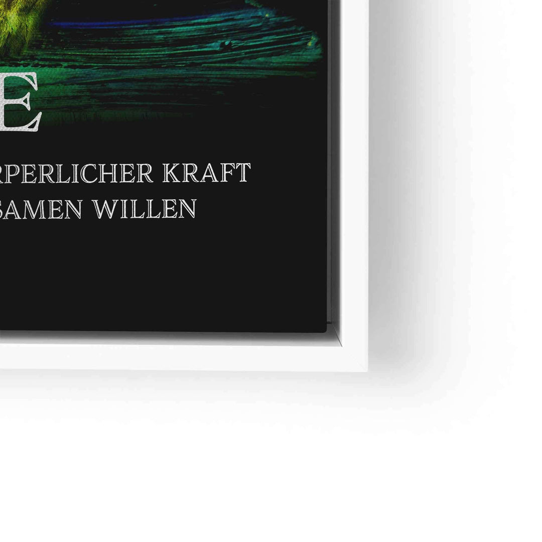 Motivationsbild Löwe in moderner Kunstoptik mit inspirierendem Text, Wandbild auf Leinwand