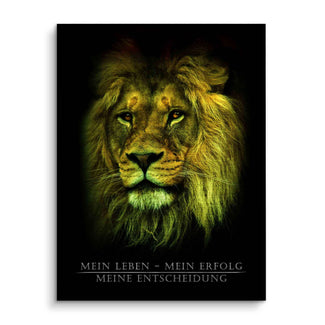 Motivationsbild mit Löwenkopf auf dunklem Hintergrund, inspirierender Wandbild-Text
