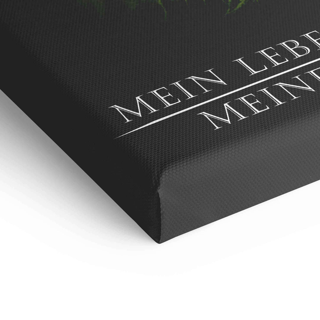 Detailansicht Motivationsbild auf Leinwand mit Text 'MEIN LEBEN', moderne Wandkunst