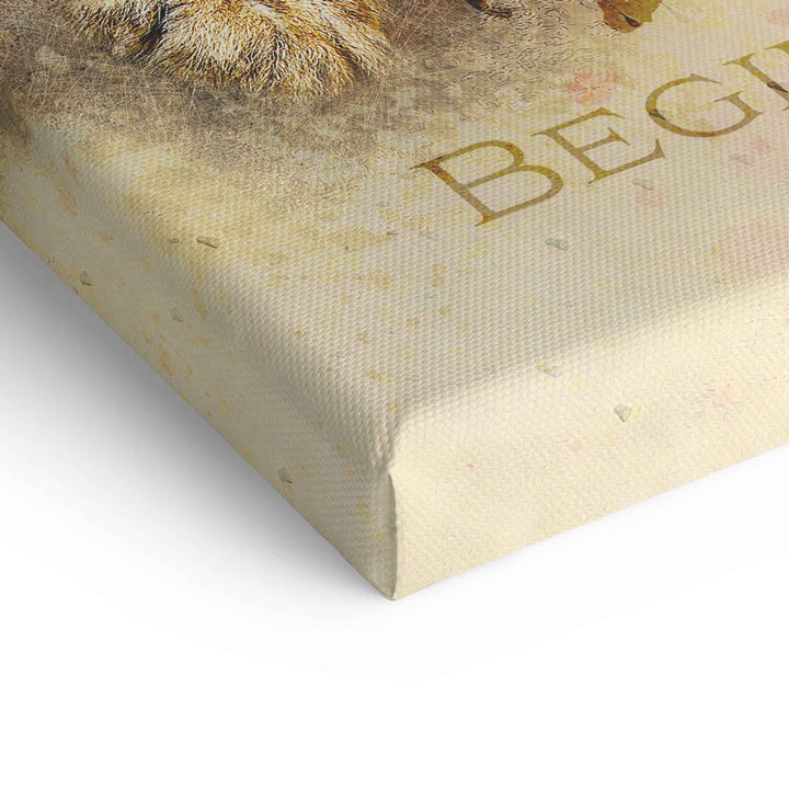 Leinwandbild Detail einer Löwin mit Motivationsspruch, strukturierte Oberfläche, Kunstdruck