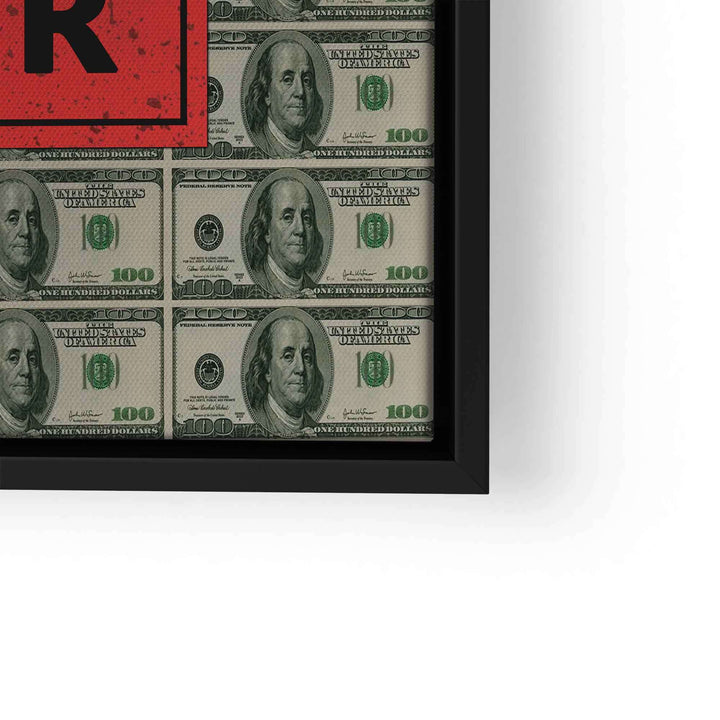 Motivationsbild mit US-Dollar-Scheinen und roten Akzenten im schwarzen Rahmen