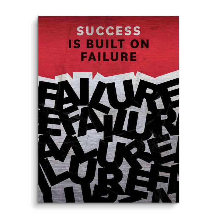 Motivationsbild mit Spruch 'Success is built on failure', moderne Typografie, rot-schwarz-weißes Wandbild