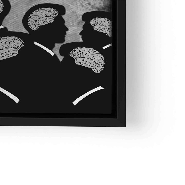 Modernes Wandbild mit schwarzen Silhouetten und Gehirn-Motiven als Motivationskunst