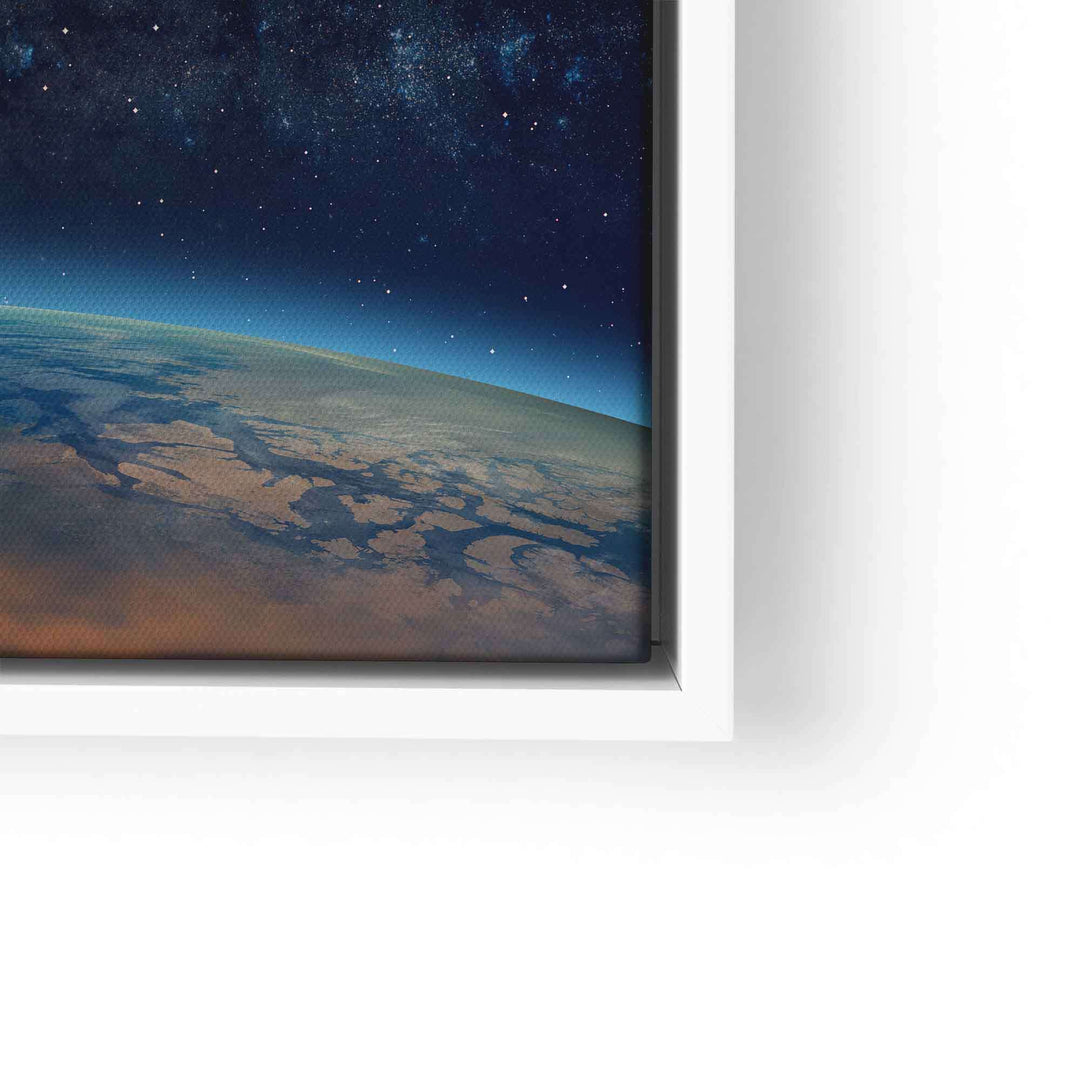 Leinwandbild Erde aus dem All mit Sternenhimmel, Wandbild Motivationsbild