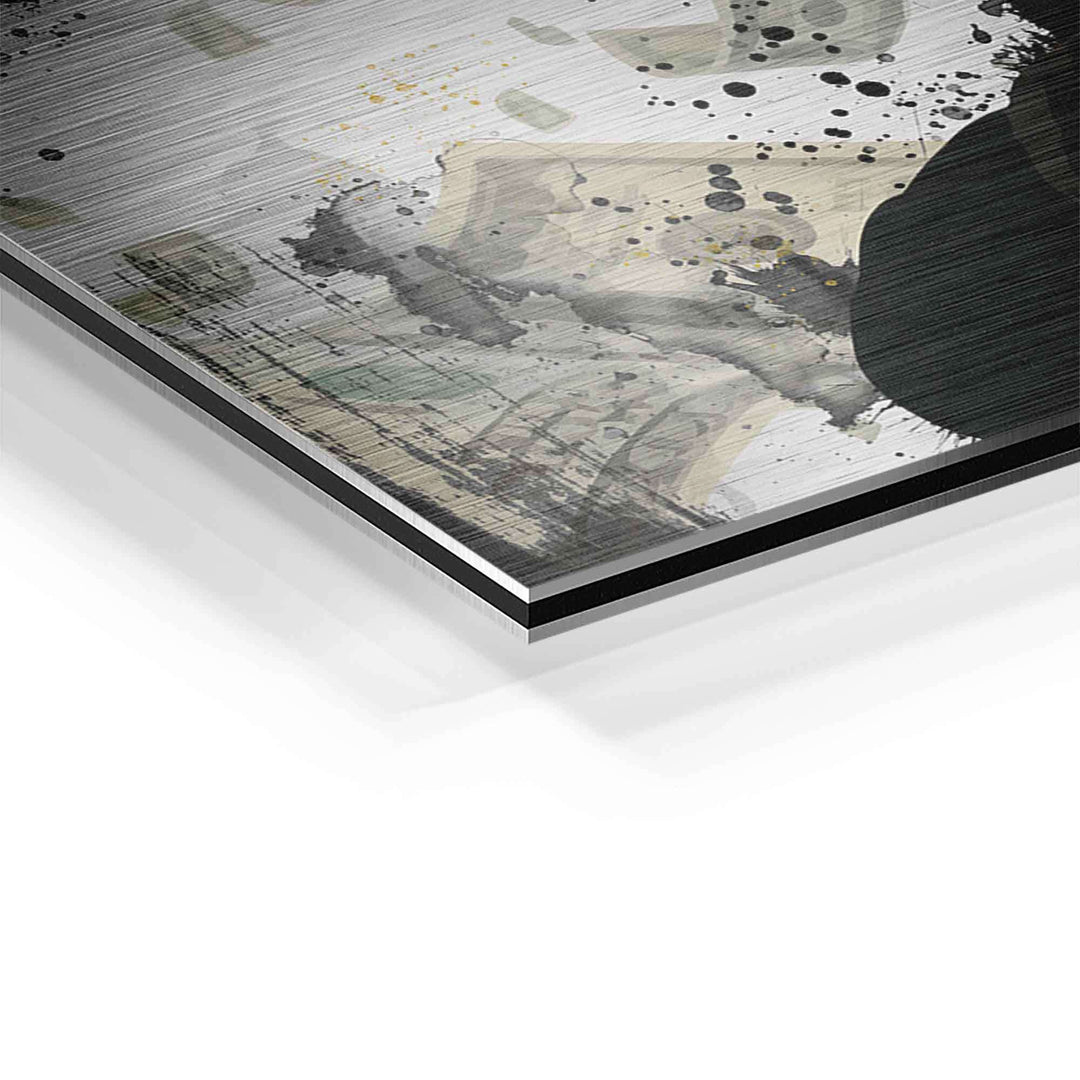 Detailaufnahme eines Motivationsbilds auf gebürstetem Aluminium mit abstraktem Muster