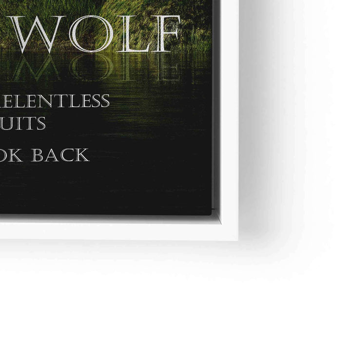 Modernes Leinwandbild Wolf am Wasser, Naturmotiv mit Motivationsspruch, Wandbild Deko