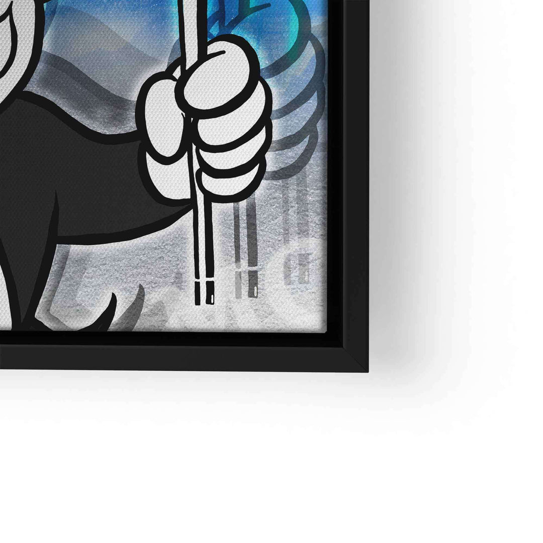 Pop Art Wandbild im Comic-Stil, Hand mit Stock auf abstraktem Hintergrund in Schwarz-Weiß