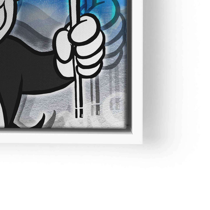 Modernes Wandbild mit Comic-Figur im Anzug, die Geldscheine hält, Pop Art Stil