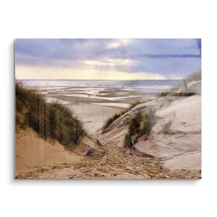 Acrylbild mit Sanddünen, Meerblick, Gras und Himmel, Wandbild Natur Landschaft