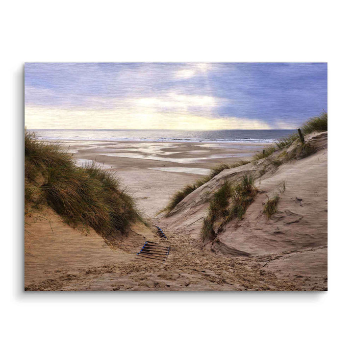 Sanddünen am Meer mit Pfad, Strandgras und weitem Himmel, Wandbild Naturmotiv
