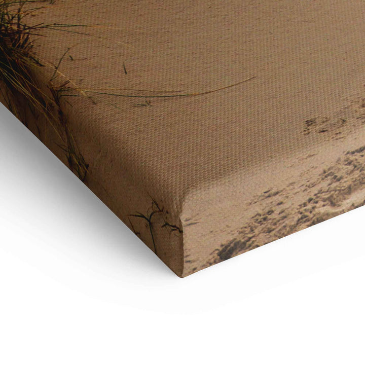 Detail einer Leinwand mit Sanddüne, Strand und Gräsern, Küstenbild auf Canvas