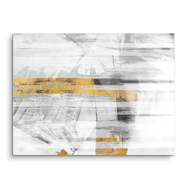 Abstraktes Wandbild mit goldenen und weißen Acrylfarben, modernes Kunstmotiv
