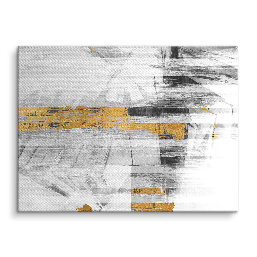 Abstraktes Wandbild mit goldenen und grauen Mustern auf Leinwand, moderne Kunst
