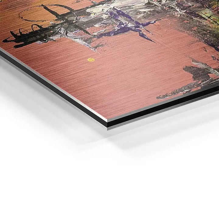 Detailansicht abstraktes Wandbild auf Aluminium mit gebürsteter Oberfläche, moderne Kunst