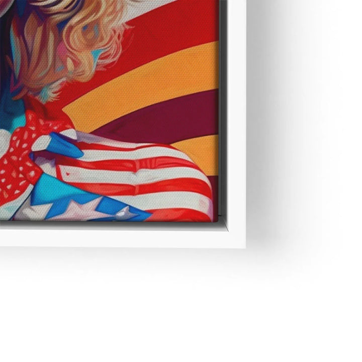 Modernes Wandbild mit Pop Art Porträt, amerikanische Flaggenfarben, bunter Hintergrund