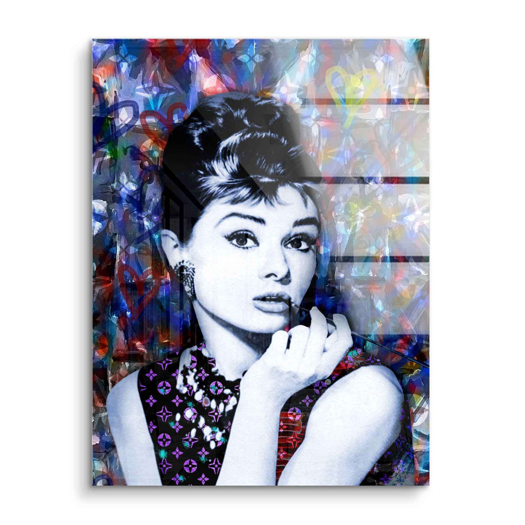 Modernes Acryl Wandbild mit Frau im Pop Art Stil, bunter abstrakter Hintergrund