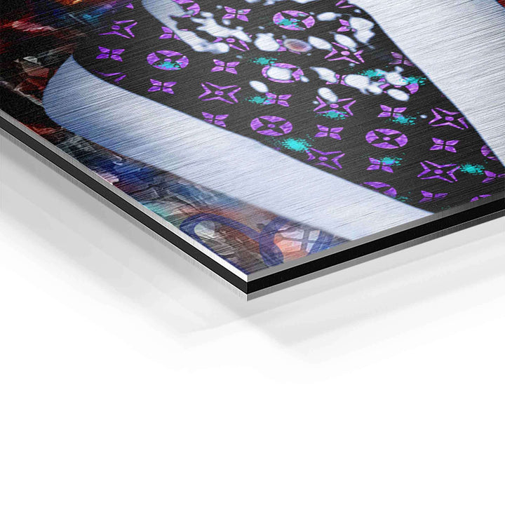 Detailansicht Wandbild auf Aluminium mit Pop Art Muster in Lila und Schwarz