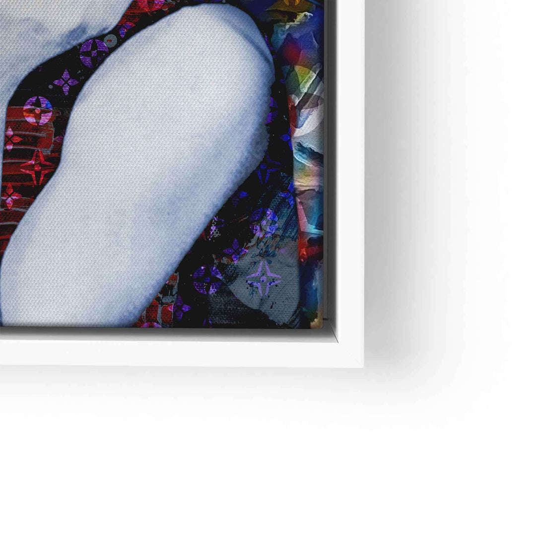 Modernes Wandbild mit Pop Art, buntes abstraktes Design, Ausschnitt eines Frauenporträts