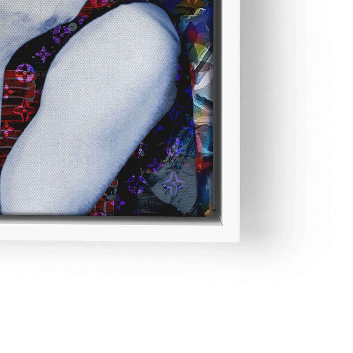 Modernes Wandbild mit Pop Art, buntes abstraktes Design, Ausschnitt eines Frauenporträts
