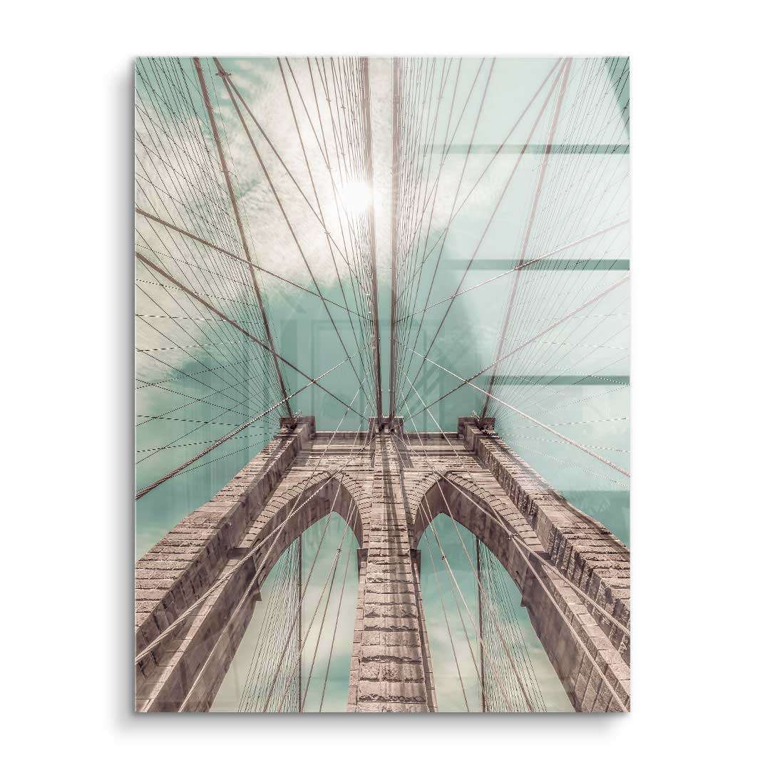 Modernes Wandbild Acrylglas mit architektonischer Brückenansicht und Seilstruktur