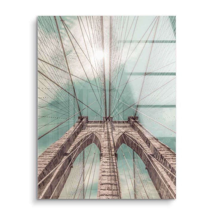 Modernes Wandbild Acrylglas mit architektonischer Brückenansicht und Seilstruktur