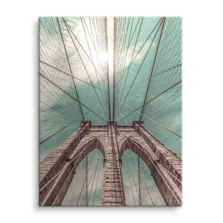 Wandbild Brücke Architektur Kunst auf Leinwand mit Seilen und Himmel im Hintergrund