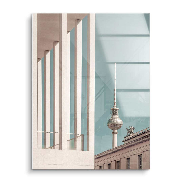 Modernes Wandbild mit Berliner Fernsehturm, Architektur und Glasfassade, minimalistisch