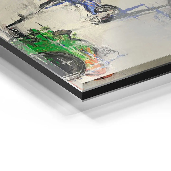 Detailansicht Acrylglas Wandbild mit abstraktem Motiv in Grün, Blau und Schwarz