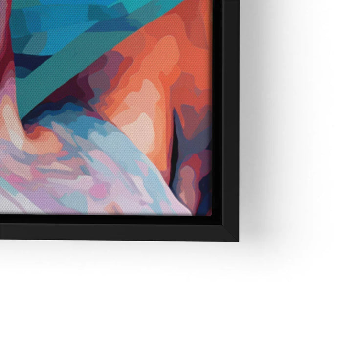 Detail eines bunten Ballerina Wandbilds auf Leinwand im schwarzen Rahmen