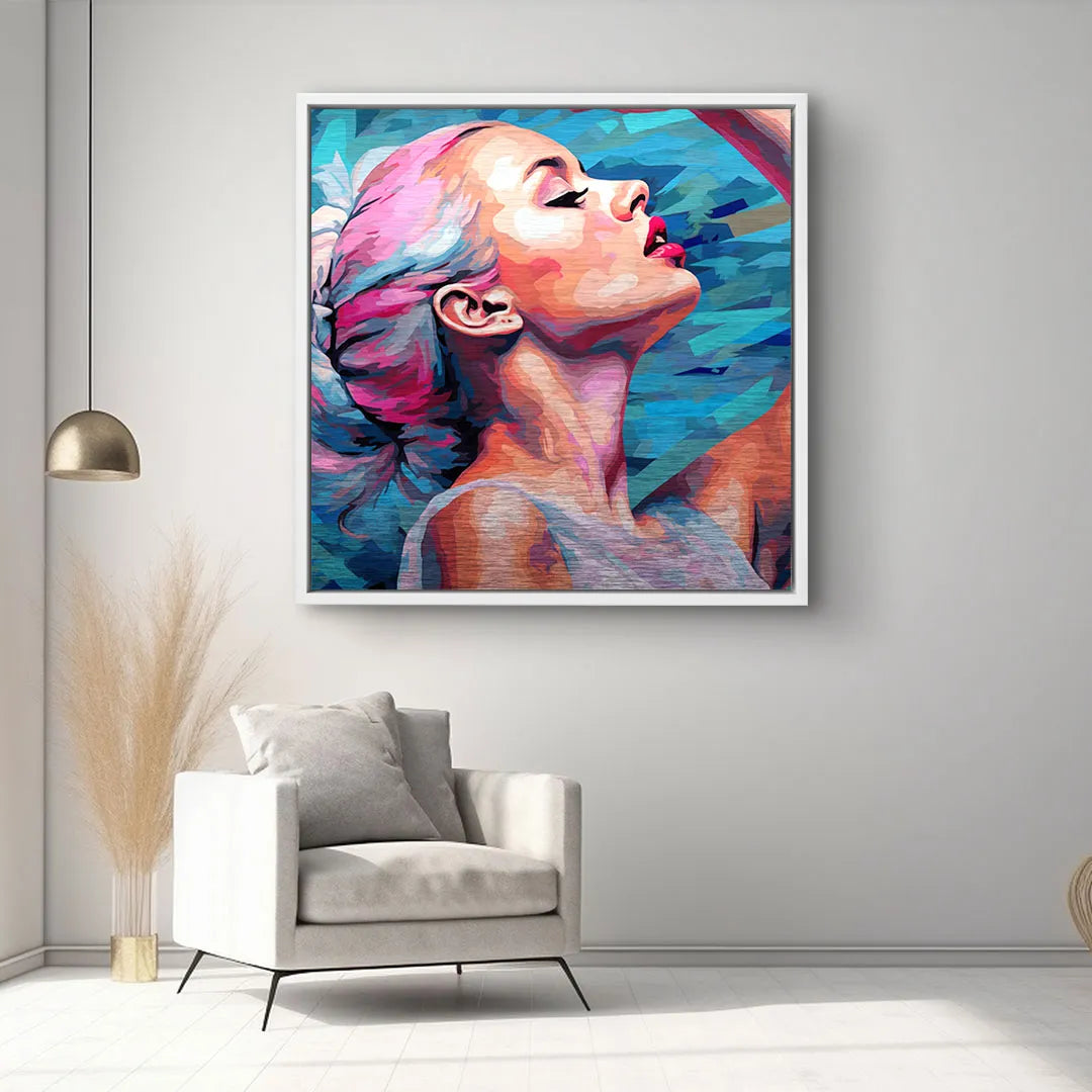 Modernes Wandbild einer Ballerina mit pastellfarbenen Akzenten im stilvollen Wohnzimmer