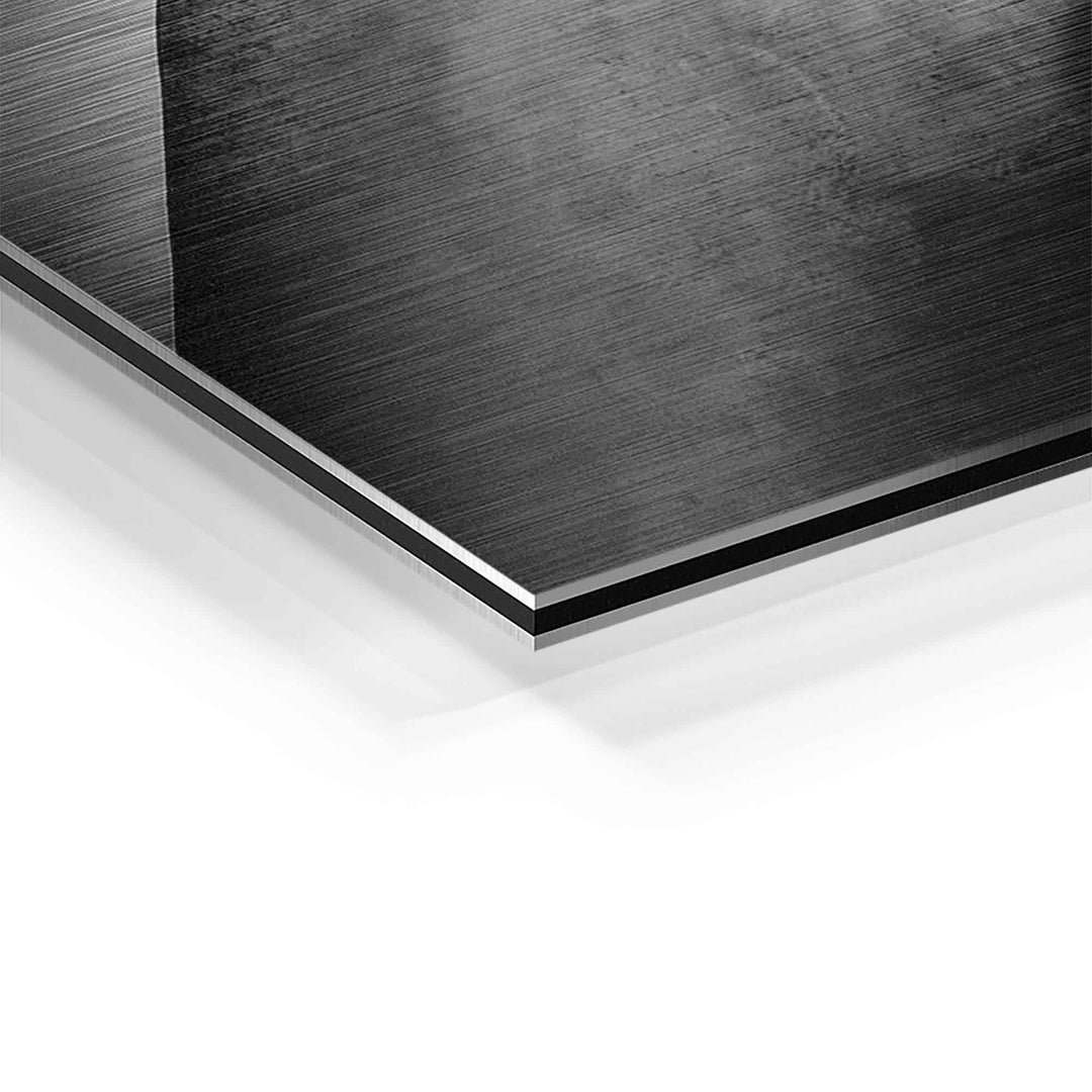 Detailansicht Wandbild auf gebürstetem Aluminium mit Beton-Optik, moderne Kunst