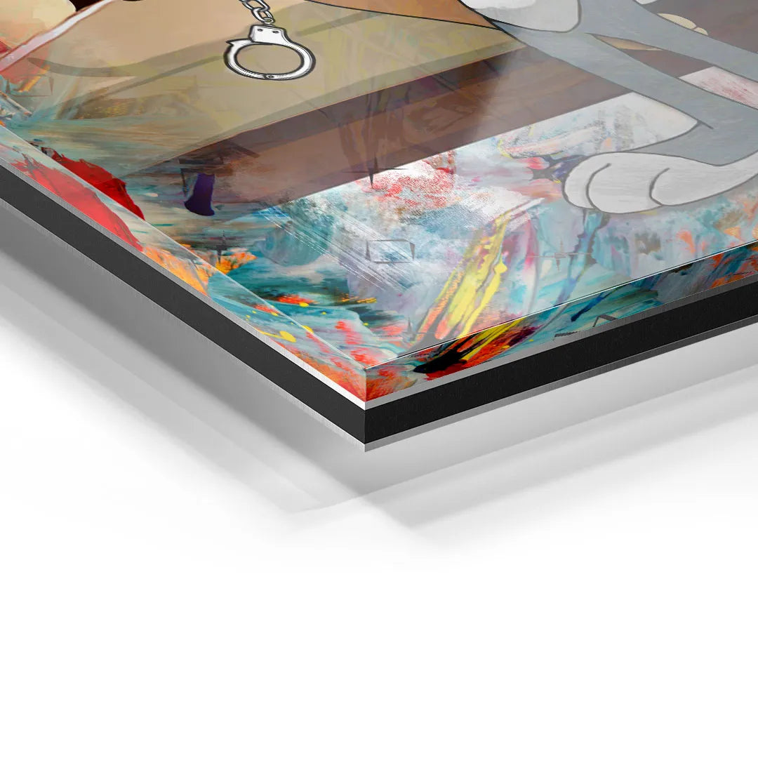 Detail eines Acrylglas-Wandbilds mit Pop Art Comic-Motiv und bunten Farbeffekten