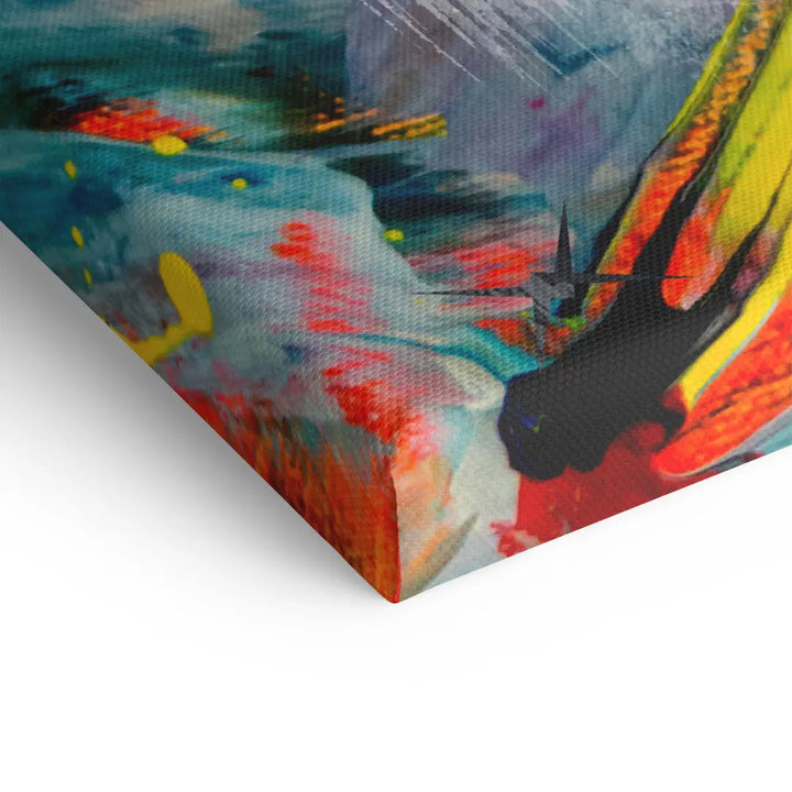 Detailansicht einer bunten abstrakten Kunst auf Leinwand, farbenfrohe Wanddeko