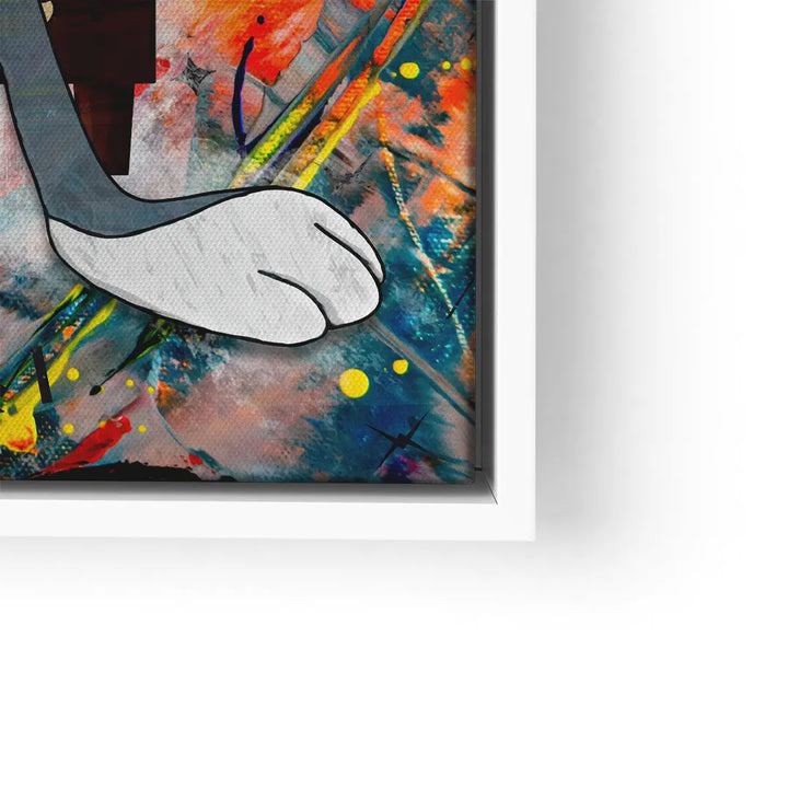 Modernes Wandbild mit Comic-Hand auf bunter abstrakter Kunst, Rahmen sichtbar