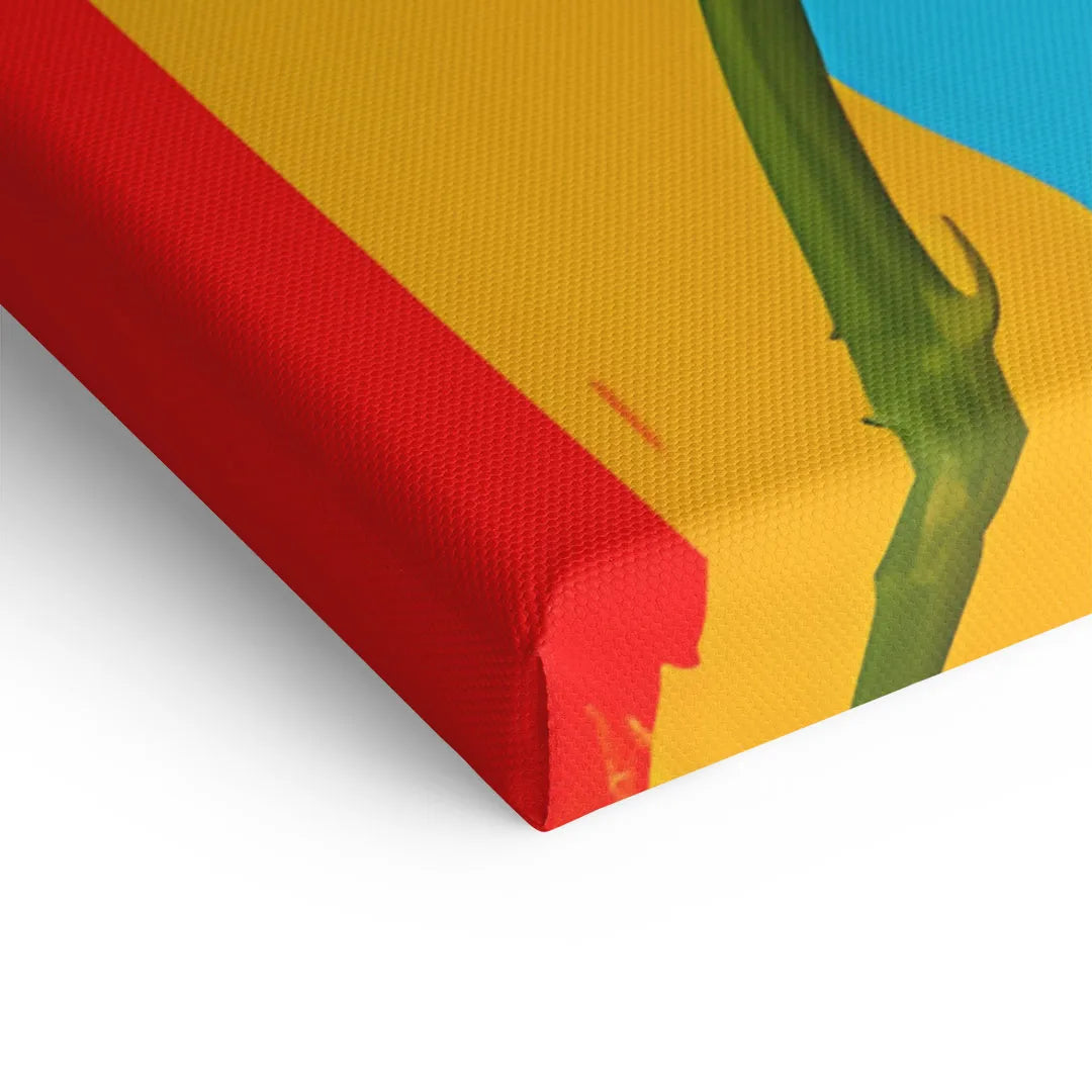 Detailaufnahme Wandbild Leinwand bunt, moderne Kunst mit gelbem, rotem und blauem Hintergrund