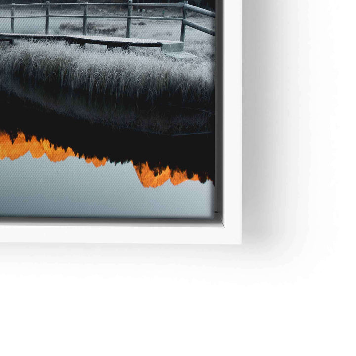 Wandbild mit Bergsee und Sonnenuntergang, Natur Landschaft, reflektierende Berge