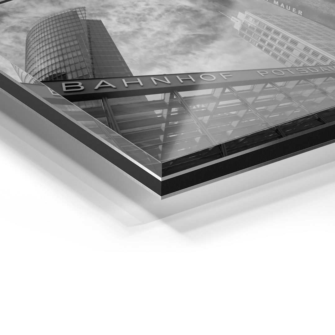 Acryl Wandbild Detail mit Berlin Potsdamer Platz Architektur in Schwarz-Weiß