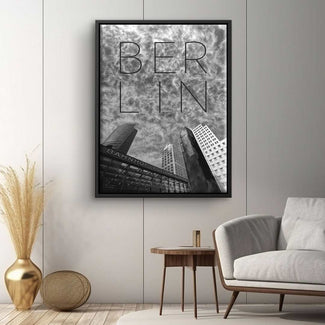 Modernes Wandbild mit Berlin Skyline, Potsdamer Platz, Schwarz-Weiß, urbane Kunst für Wohnzimmer