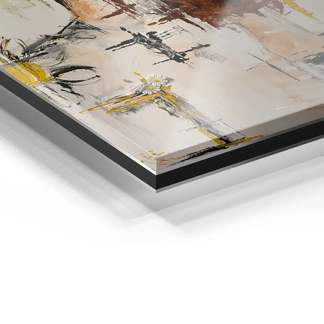 Detailaufnahme Acryl Wandbild abstrakte Kunst mit gelben und schwarzen Akzenten