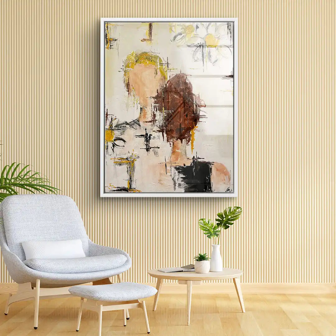 Modernes abstraktes Wandbild mit zwei Silhouetten im Wohnzimmer, Kunst auf Leinwand
