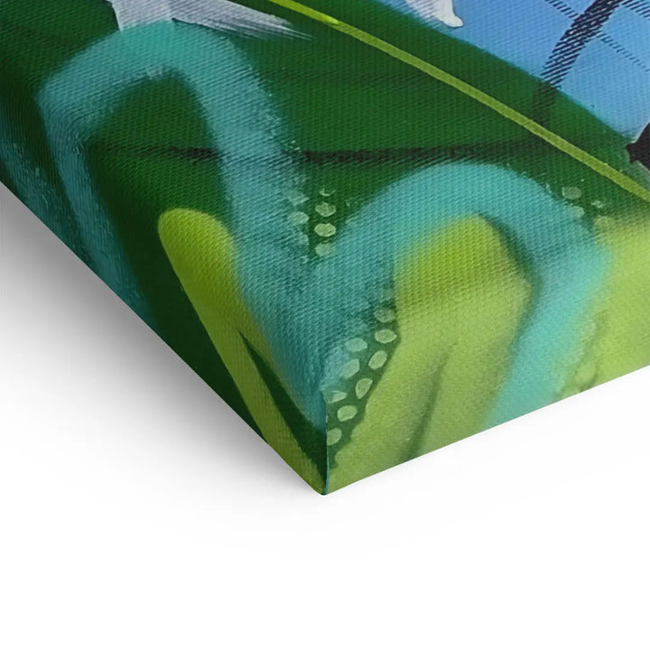 Leinwanddruck Detail mit grüner und blauer Graffiti-Kunst auf strukturierter Oberfläche