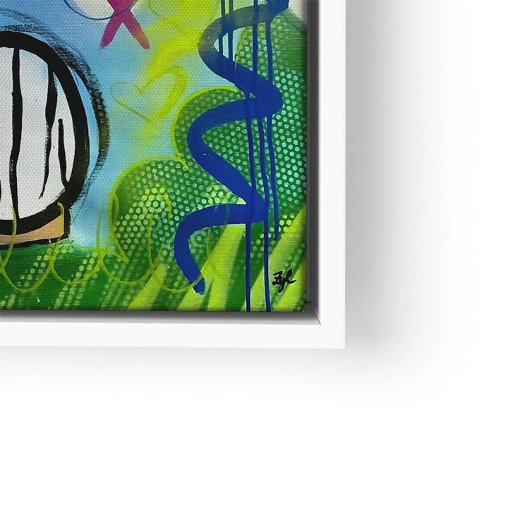 Modernes Wandbild mit abstrakter Kunst, bunten Linien und Herzmotiv auf Leinwand