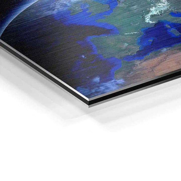 Detailansicht Wandbild Erde aus dem All auf Aluminium, moderne Kunst für Wohnzimmer