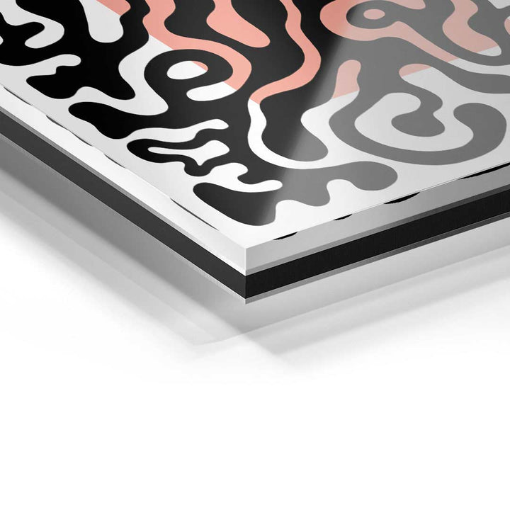 Detailfoto Acrylglas Wandbild, abstrakte schwarze und rosa Linien auf weißem Hintergrund