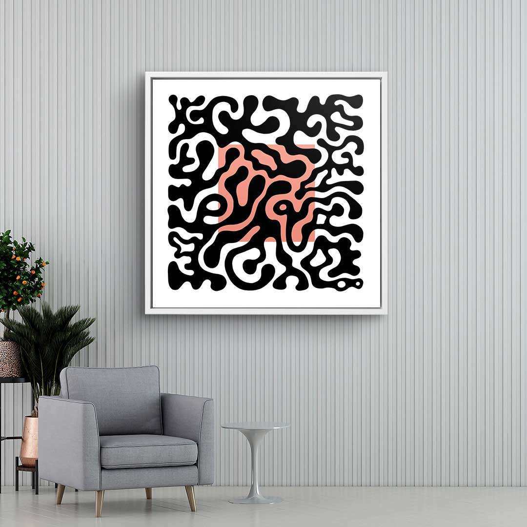 Modernes abstraktes Wandbild mit schwarzen und rosa Linien, Wohnzimmer-Deko