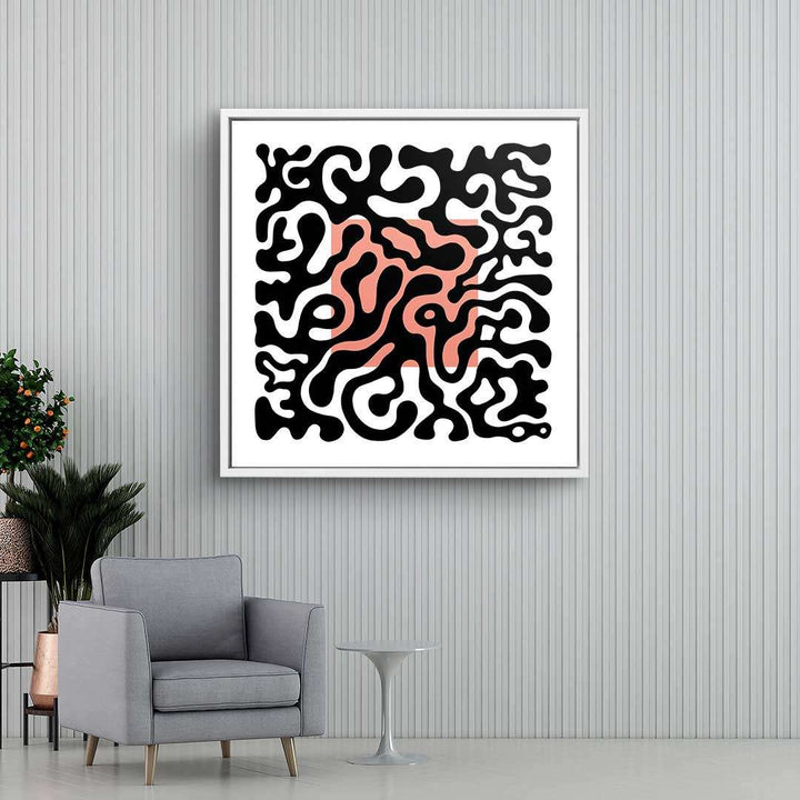 Modernes abstraktes Wandbild mit schwarzen und rosa Linien, Wohnzimmer-Deko