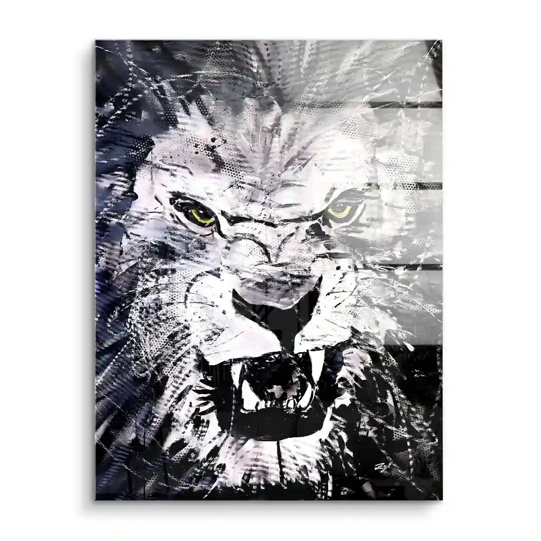 Modernes Wandbild Löwe schwarz-weiß, Acrylglas, ausdrucksstark, abstrakte Kunst