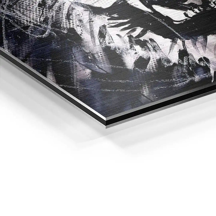 Detailaufnahme Wandbild Löwe in Schwarz-Weiß auf Aluminium, gebürstete Optik